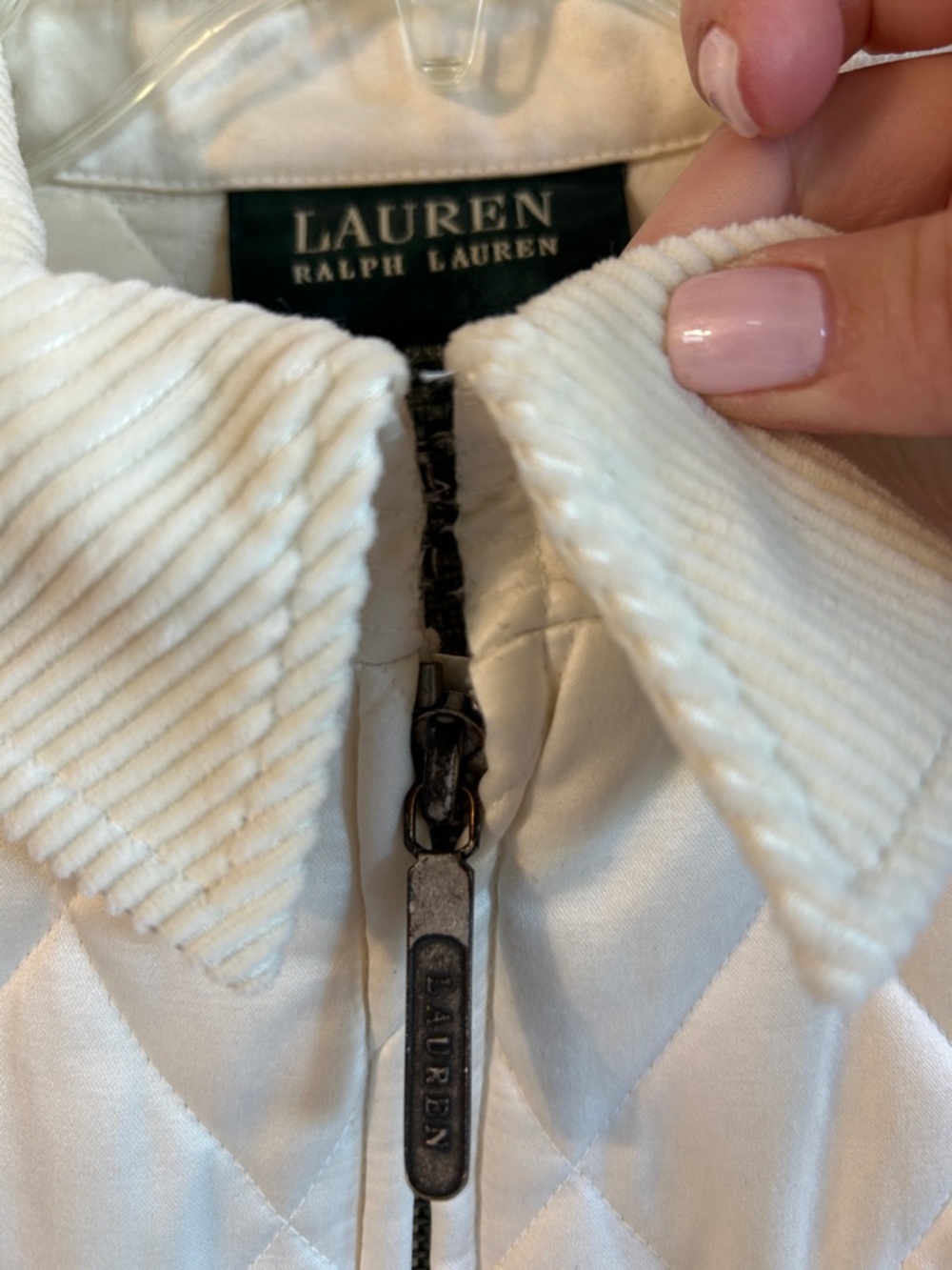 Lauren Ralph Lauren Cream Quilted Puffer Jacket with Corduroy Collar #052 - Picture 3 of 14